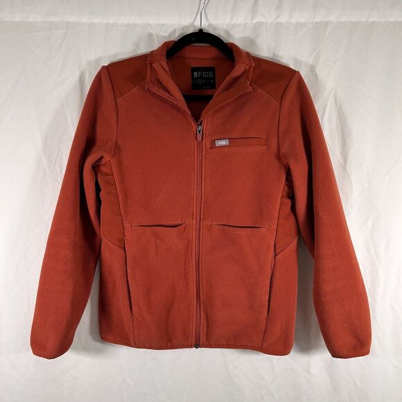 Figs Jackets & Blazers - Figs Jacket Womens Small Orange Full Zip Fleece Pockets Cotton Blend Long Sleeve